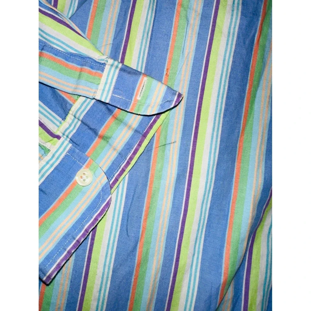 Vtg J. Crew Striped Button Down‎ Shirt Long Sleeve  XL Red Man Oarsman Hong Kong